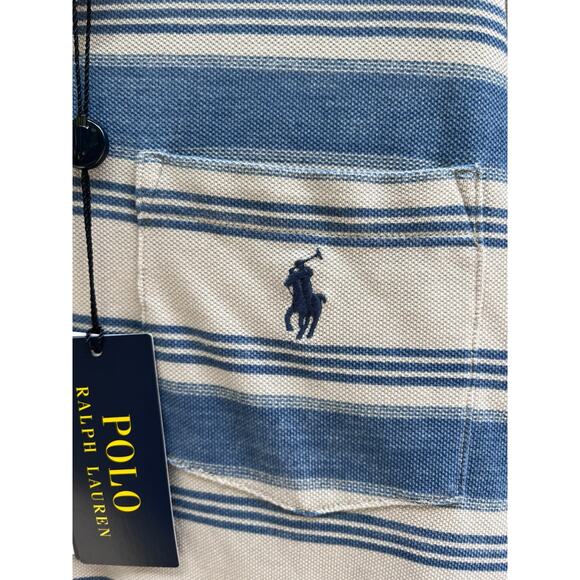 Polo Ralph Lauren Classic Fit Striped Mesh Polo Shirt, Men S, Blue Patina Stripe - Picture 7 of 10
